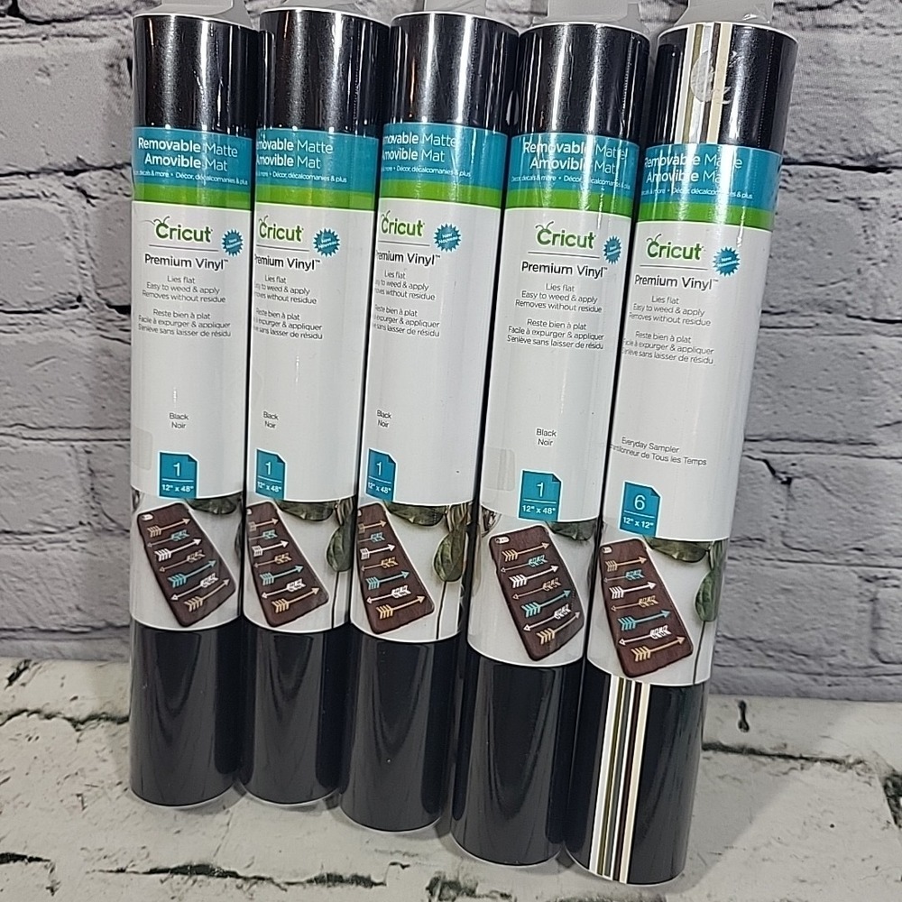 Cricut Premium Vinyl Removable Matte Lot Of 5‎ Black Every Day Sampler